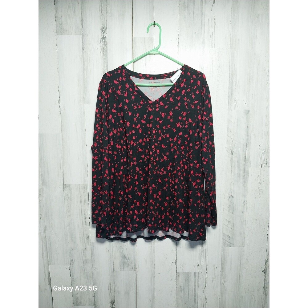 Lane Bryant Long Sleeve V Neck Top Black Red Floral 18/20 NWT